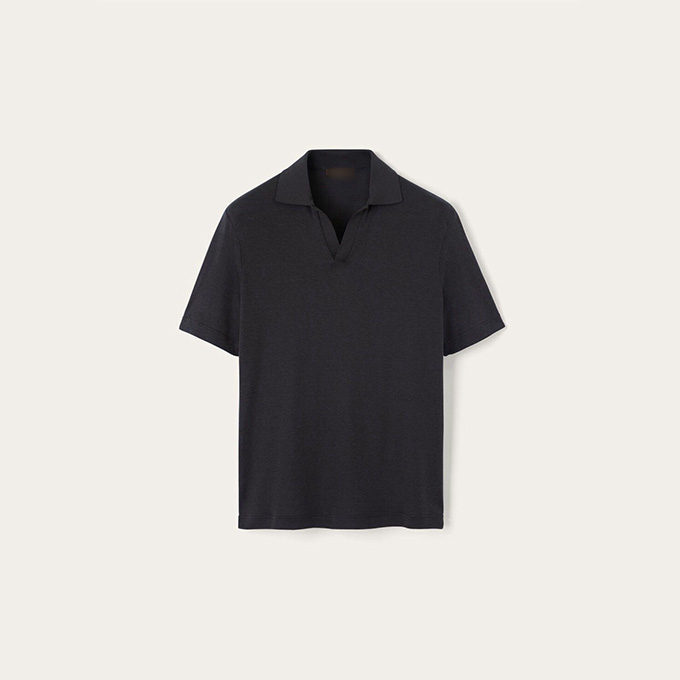 loro piana open collar cotton silk short‑sleeve polo shirt